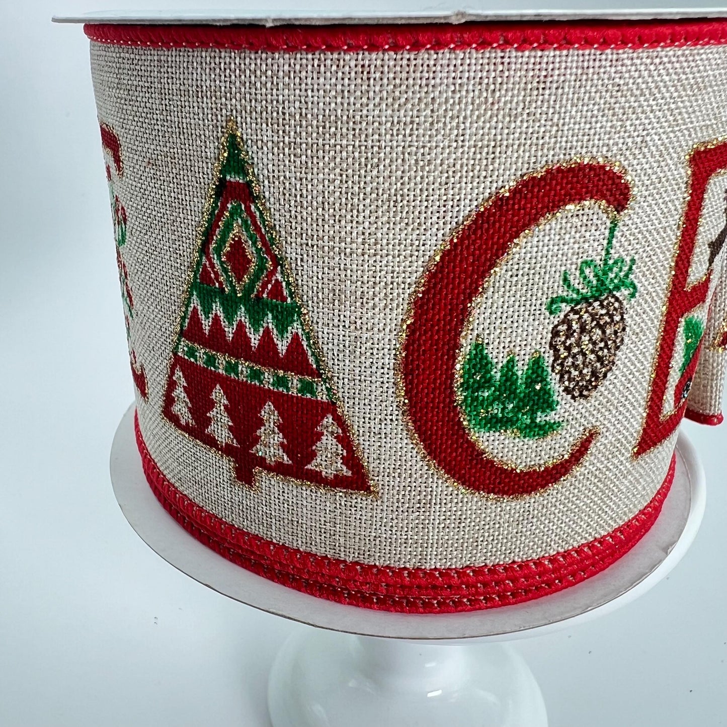 Christmas PEACE Ribbon: Rustic Beige Wired Ribbon, 2.5" x 10 Yards