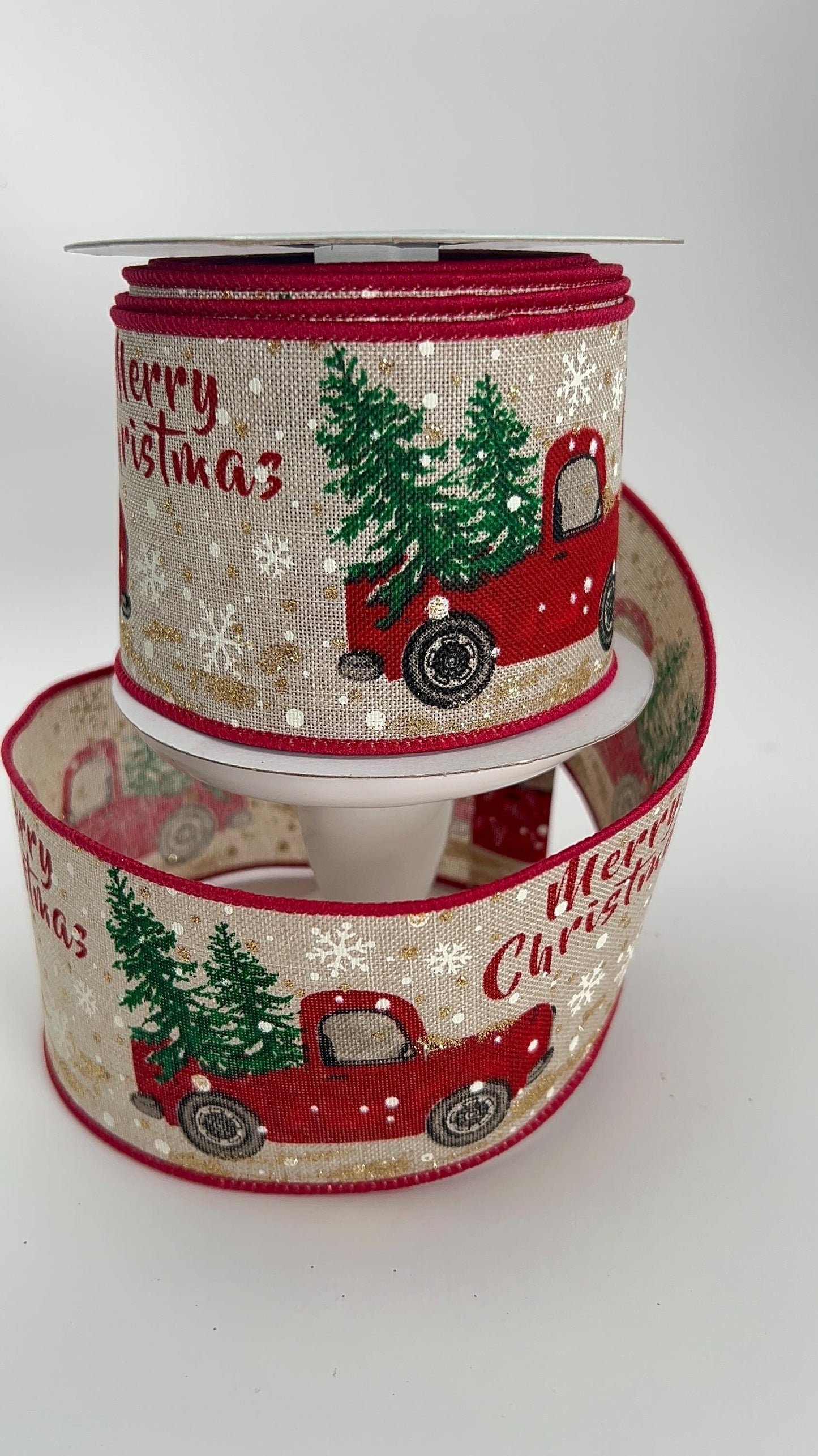 Vintage Red Truck Christmas Ribbon: 2.5" x 10 Yards