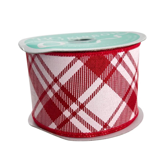 Red and White Plaid Christmas Wired Ribbon: 2.5" x 10 Yards