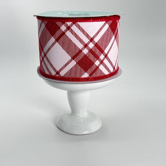 Red and White Plaid Christmas Wired Ribbon: 2.5" x 10 Yards