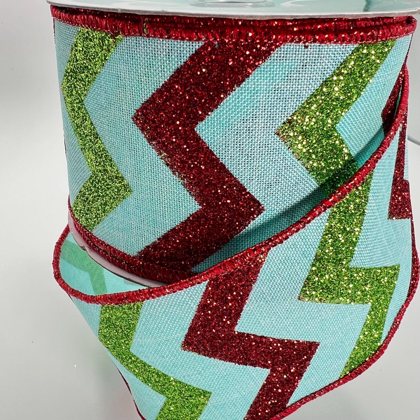 Ice Blue Glitter Chevron Ribbon: Christmas Wreathmaking Supplies (2.5" x 10 Yards)