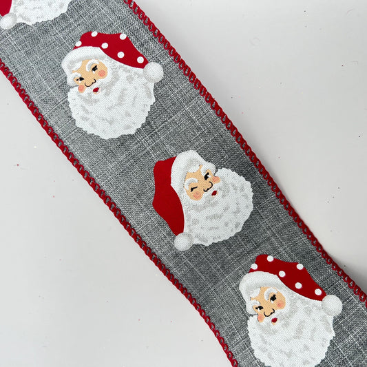 Vintage Santa Head Ribbon: 2.5" Gray Christmas Ribbon, 10 Yards