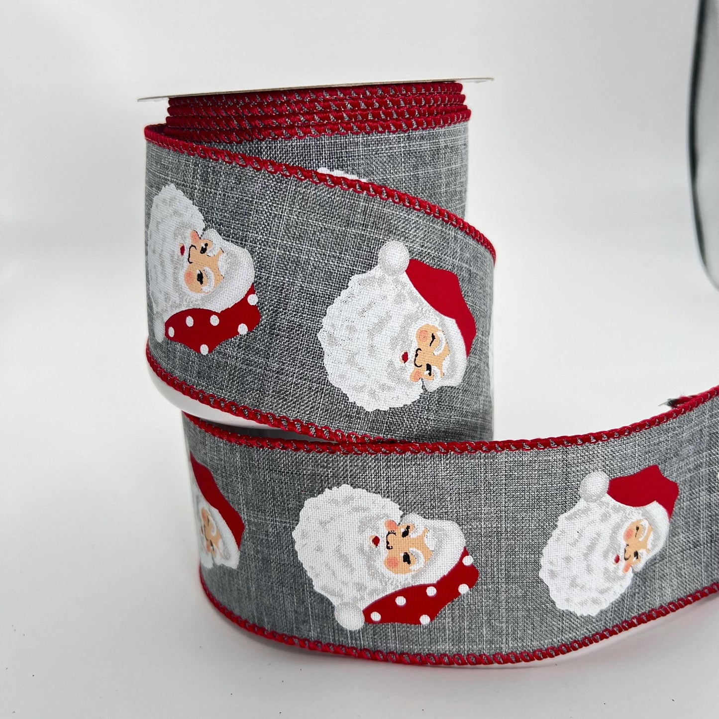 Vintage Santa Head Ribbon: 2.5" Gray Christmas Ribbon, 10 Yards