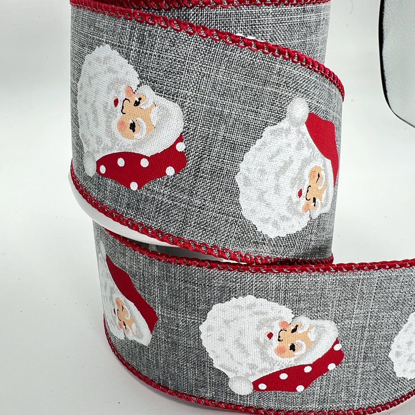 Vintage Santa Head Ribbon: 2.5" Gray Christmas Ribbon, 10 Yards