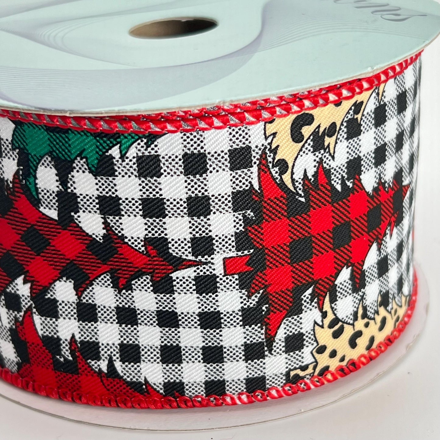 Checkered Christmas Tree Ribbon: Leopard & Plaid, Wired Edge (2.5" x 10 Yards)