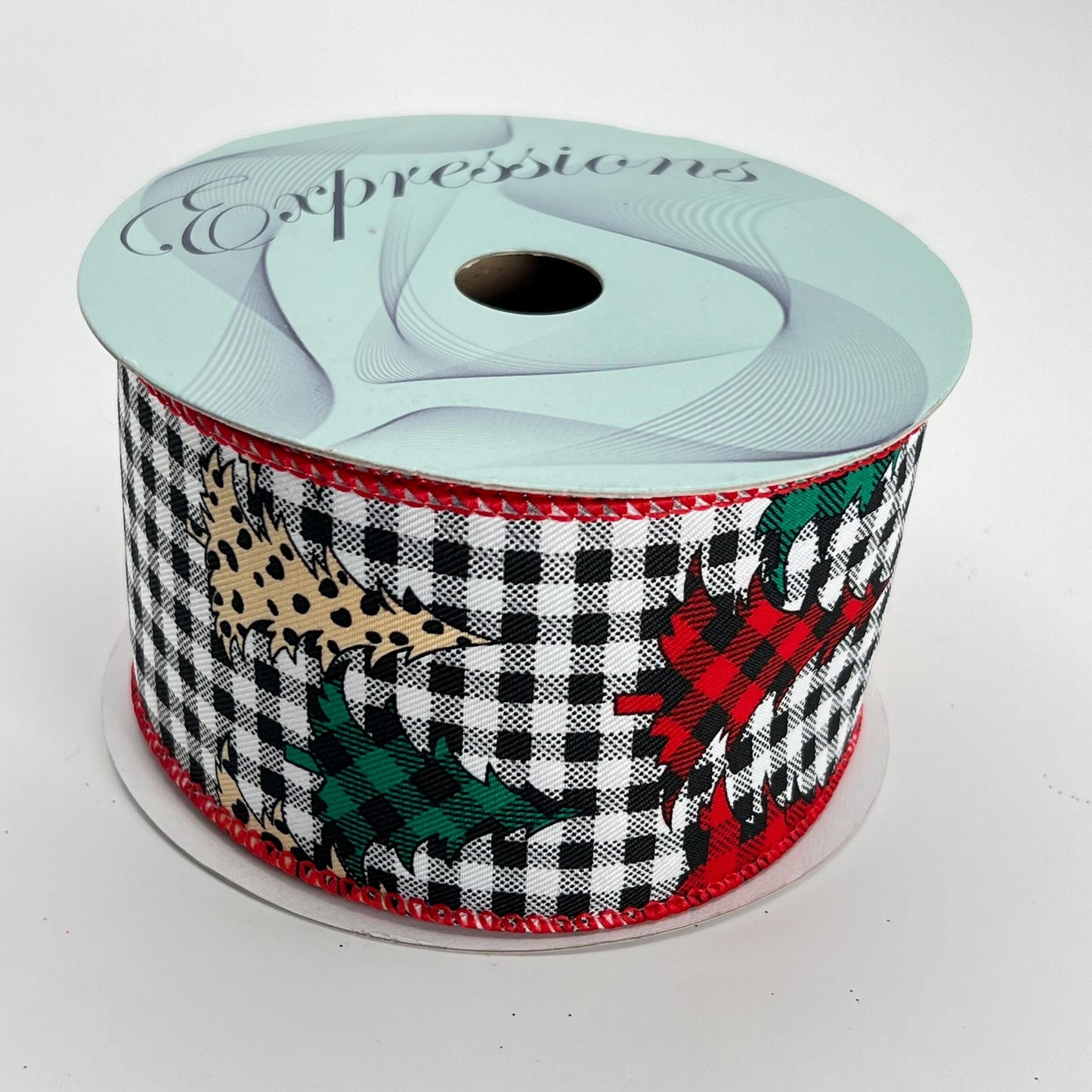 Checkered Christmas Tree Ribbon: Leopard & Plaid, Wired Edge (2.5" x 10 Yards)
