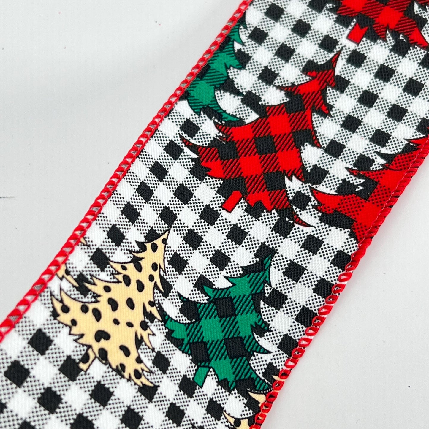 Checkered Christmas Tree Ribbon: Leopard & Plaid, Wired Edge (2.5" x 10 Yards)