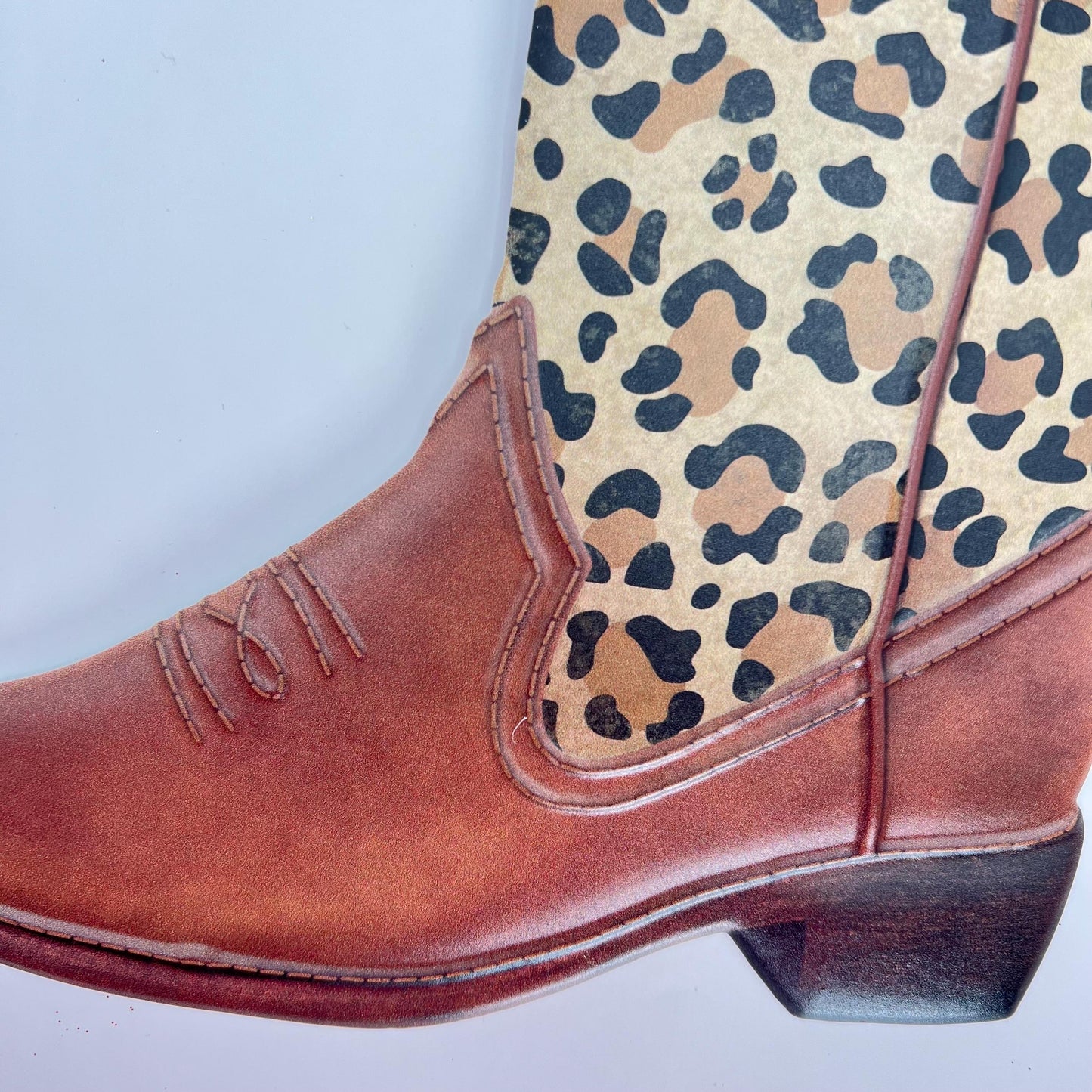 Leopard Print Western Cowboy Boot Sign 12.5”, Cowgirl Door Hanger, Leopard Print Decoration, Rustic Sign for Crafting, Wreathmaking Supplies