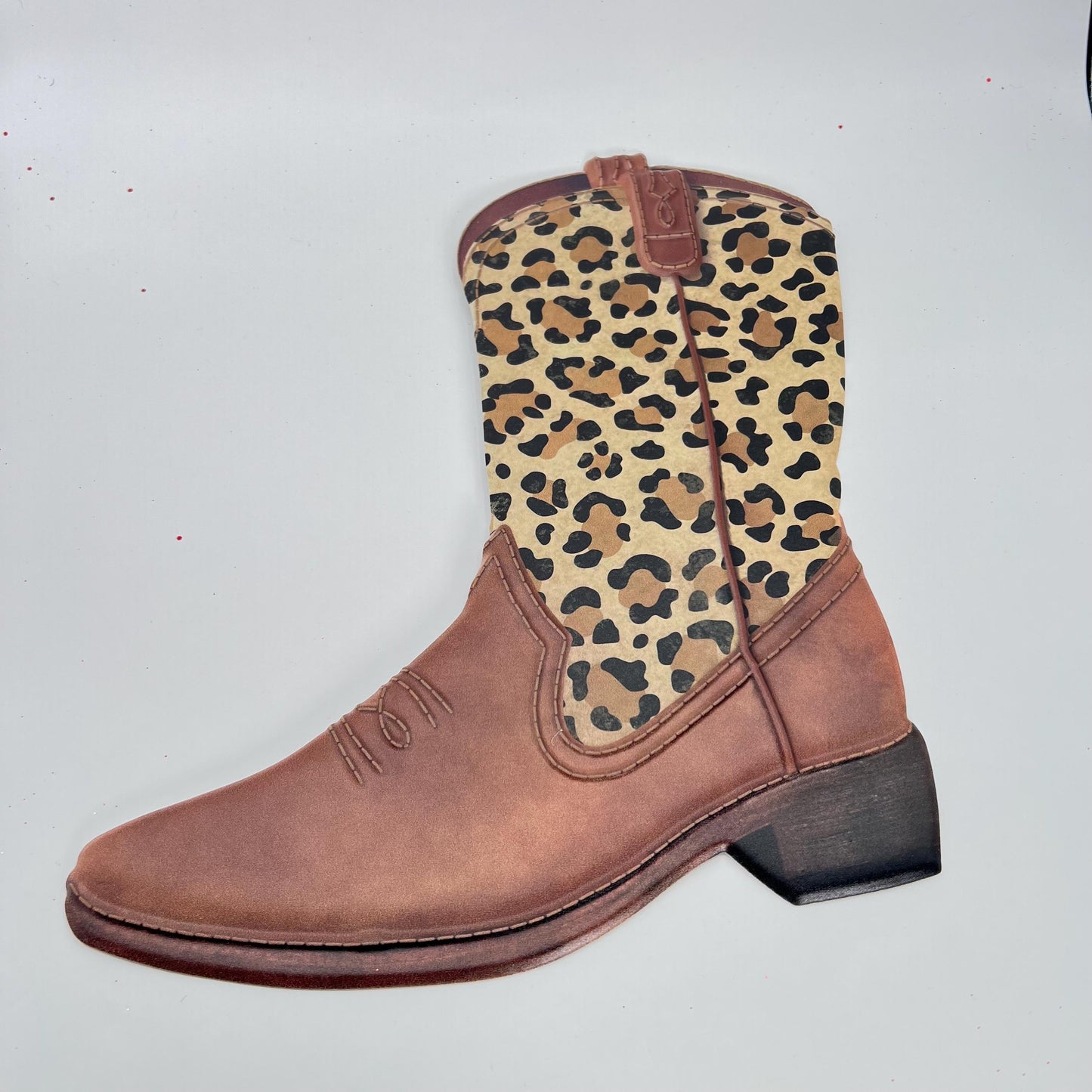 Leopard Print Western Cowboy Boot Sign 12.5”, Cowgirl Door Hanger, Leopard Print Decoration, Rustic Sign for Crafting, Wreathmaking Supplies