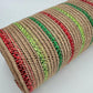 Beige Poly Jute Mesh Narrow Red Dark and Light Green Metallic Stripe 10.5” by 10 Yards, Wreathmaking Supplies, Christmas Accent, RY800726