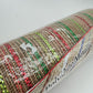 Beige Poly Jute Mesh Narrow Red Dark and Light Green Metallic Stripe 10.5” by 10 Yards, Wreathmaking Supplies, Christmas Accent, RY800726