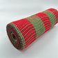 Red and Moss Green Check Wide Stripe Fabric Mesh 10.5” by 10 Yards, Olive Green Rustic Wreathmaking Supplies, Christmas Accent, RY831558
