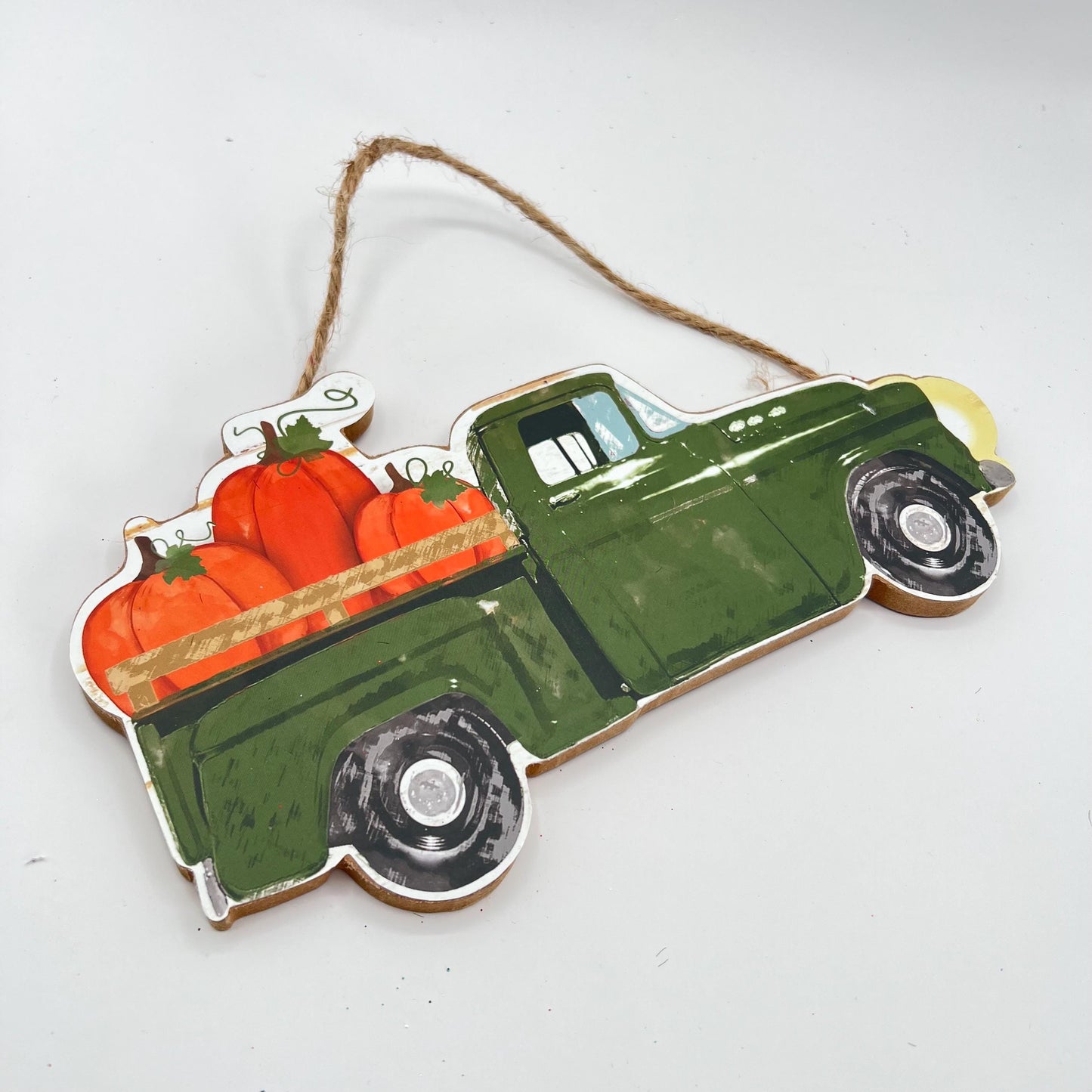 Olive Green Truck with Pumpkins MDF Sign: Fall Farmhouse Decor