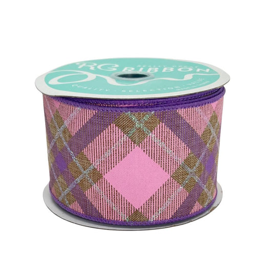 Pink & Lavender Plaid Wired Ribbon: 2.5" x 10yd Easter Wreath Supply