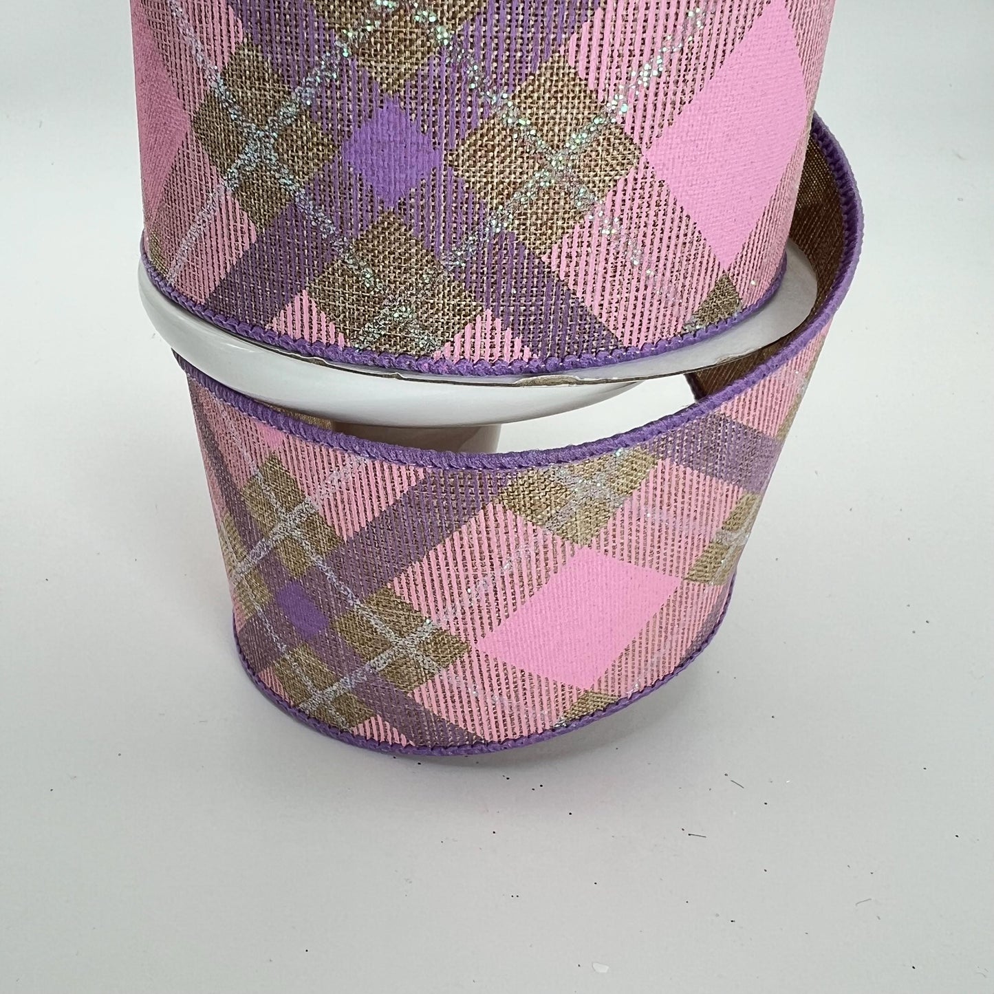 Pink & Lavender Plaid Wired Ribbon: 2.5" x 10yd Easter Wreath Supply