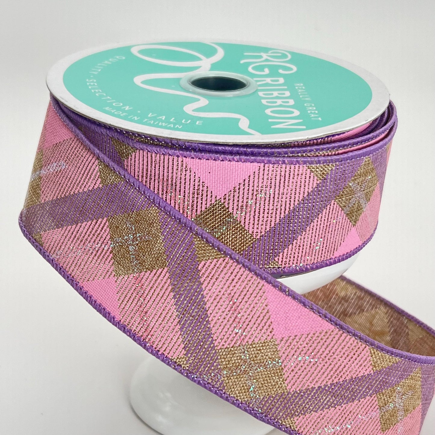Pink & Lavender Plaid Wired Ribbon: 1.5" x 10yd Spring Wreath Supply