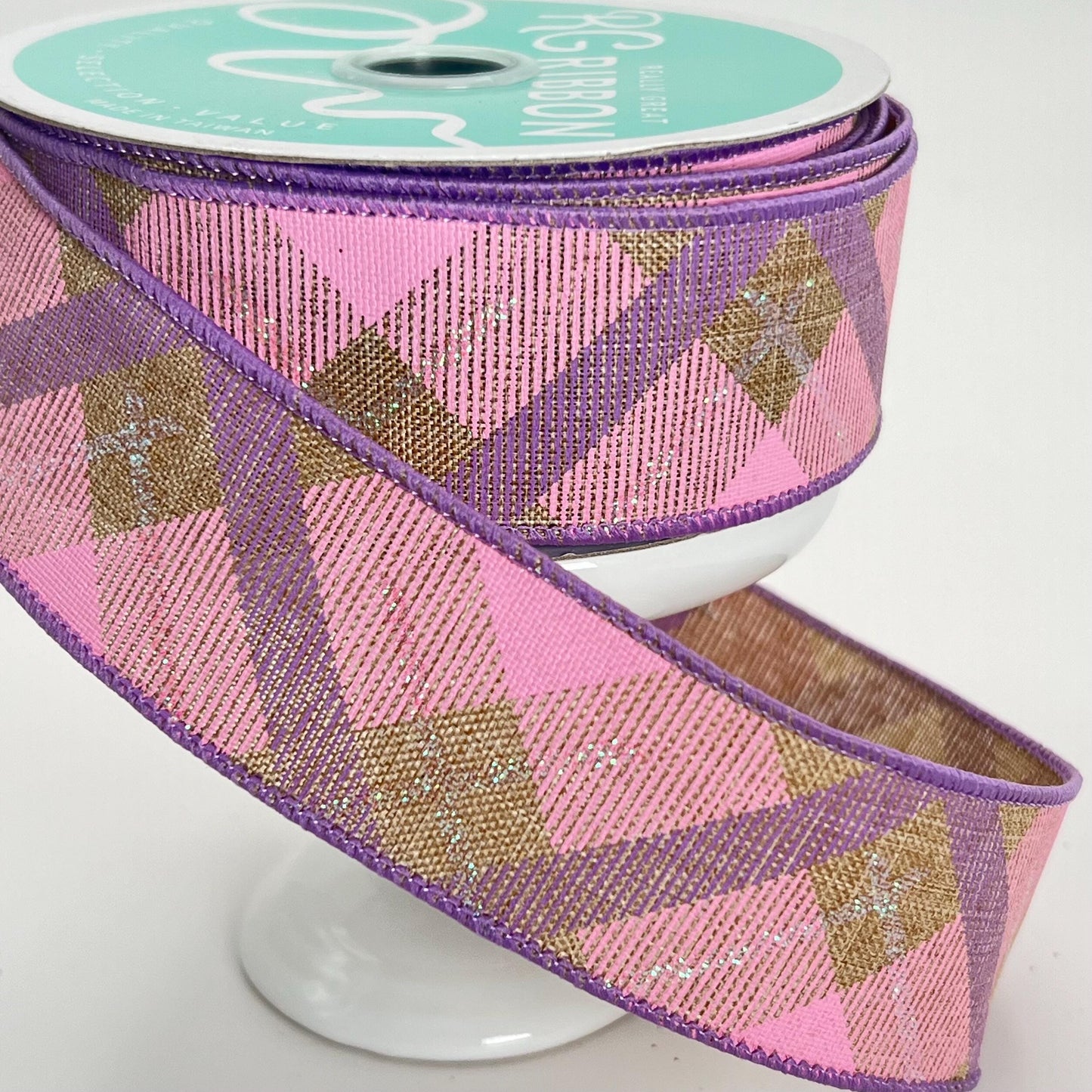 Pink & Lavender Plaid Wired Ribbon: 1.5" x 10yd Spring Wreath Supply
