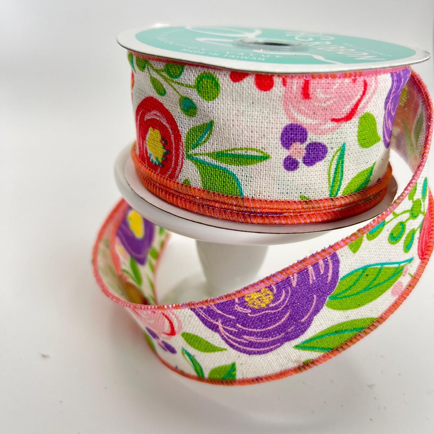 Floral Spring Ribbon: Purple & Pink Blooms, 1.5" x 10yd