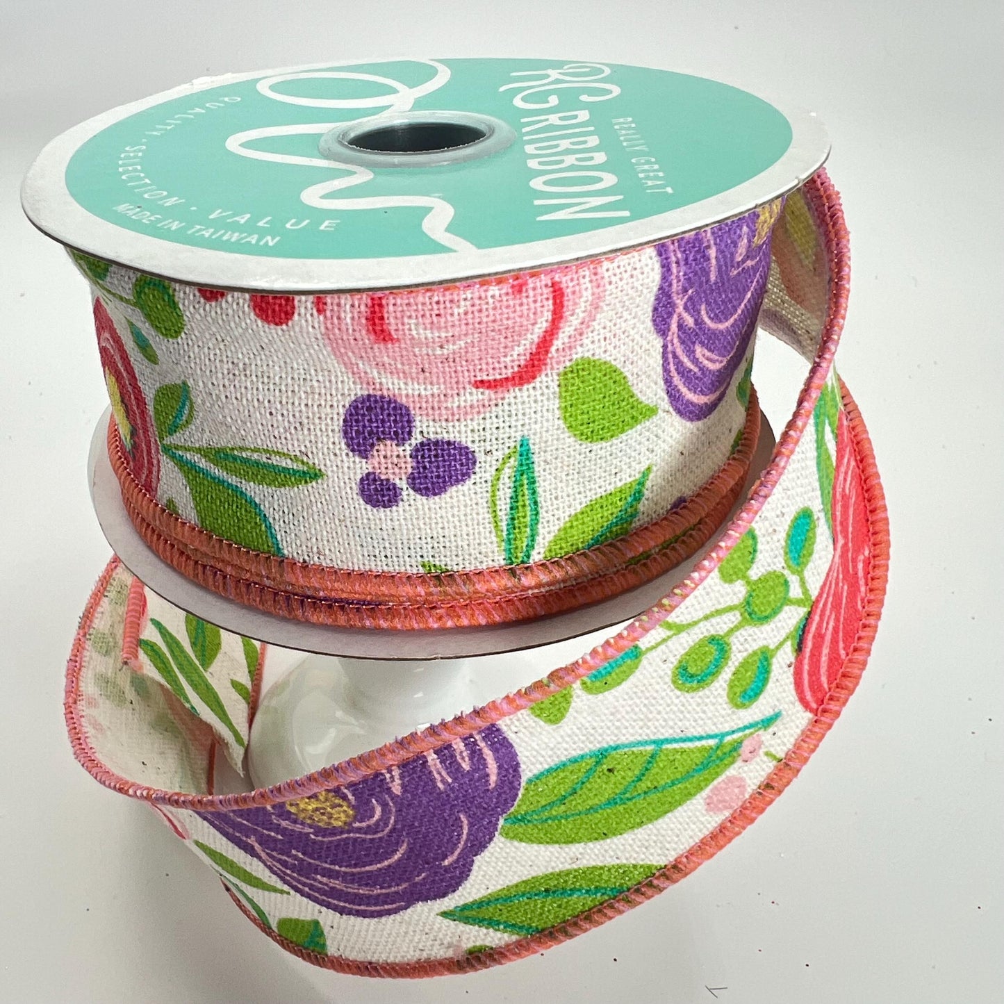 Floral Spring Ribbon: Purple & Pink Blooms, 1.5" x 10yd