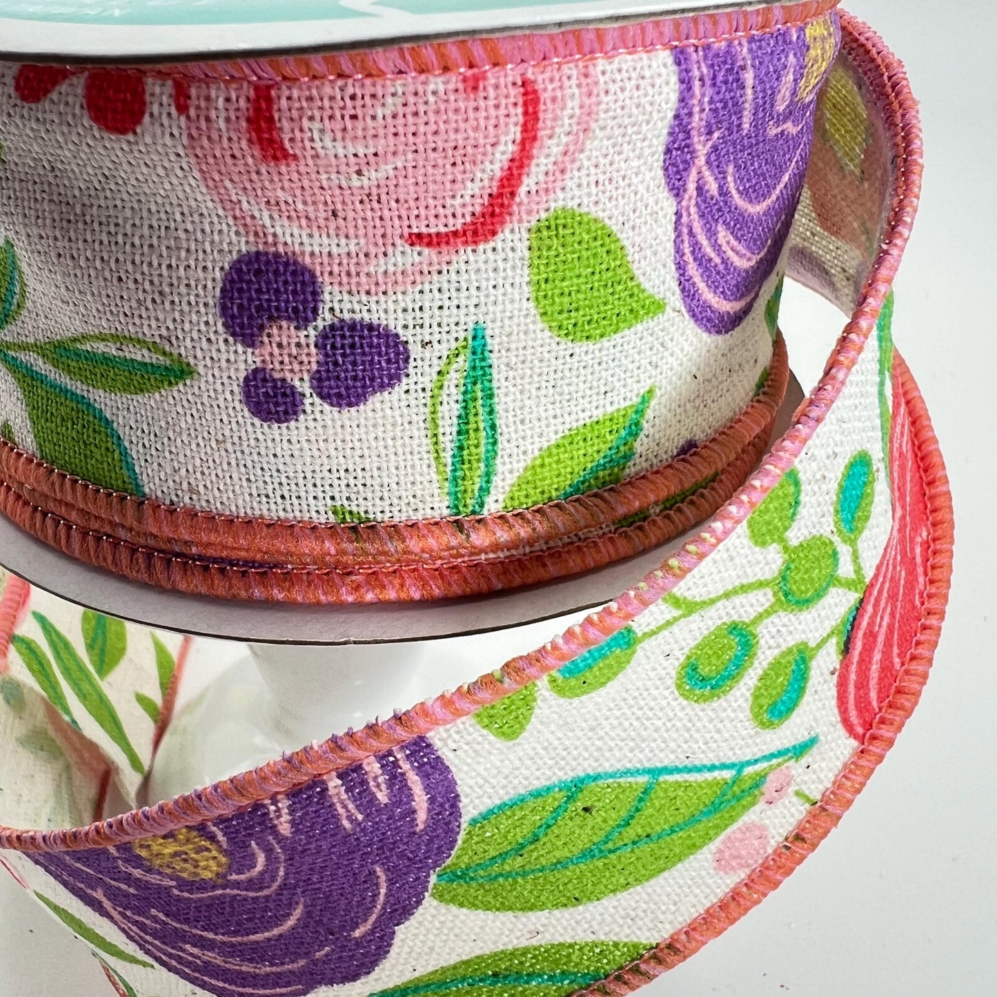 Floral Spring Ribbon: Purple & Pink Blooms, 1.5" x 10yd