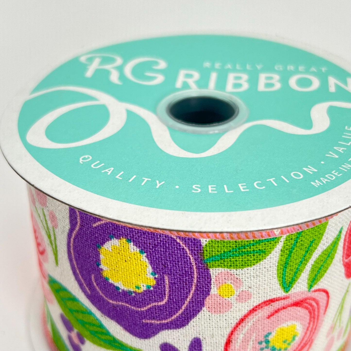 Floral Spring Ribbon: Purple, Pink & Coral Blooms - 2.5” x 10yd