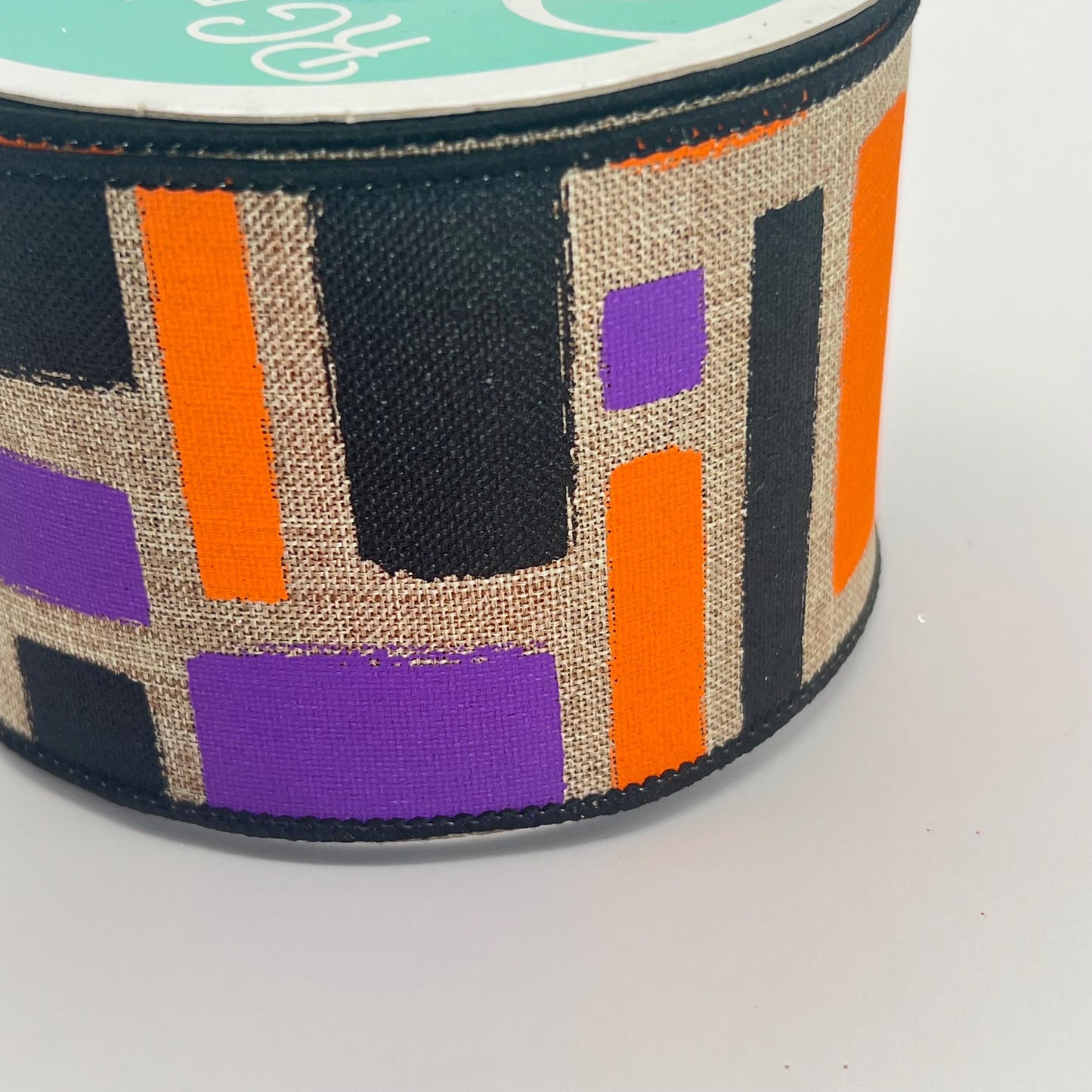 Halloween Wired Ribbon: Beige, Purple, Orange Brush Strokes - 2.5" x 10yd