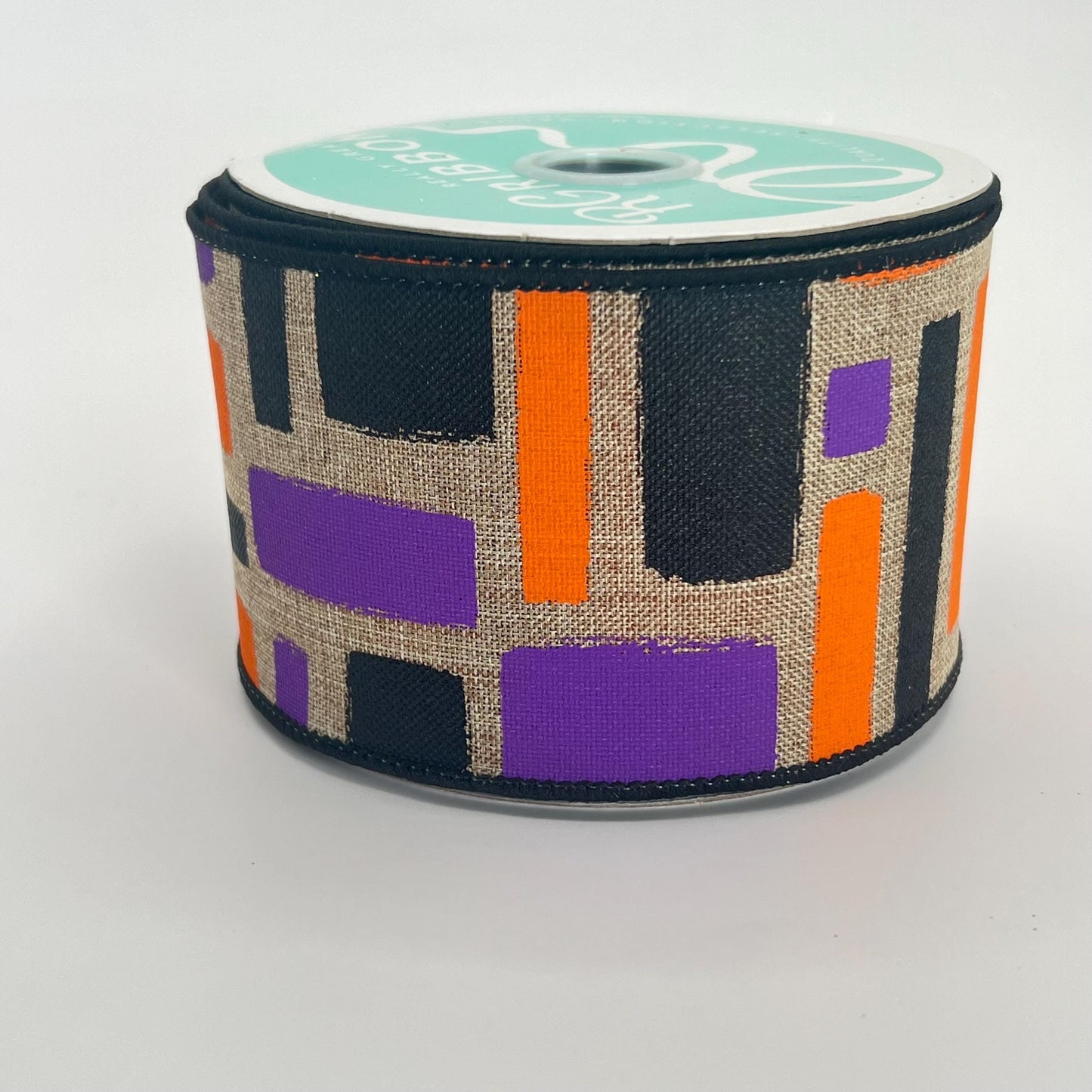 Halloween Wired Ribbon: Beige, Purple, Orange Brush Strokes - 2.5" x 10yd