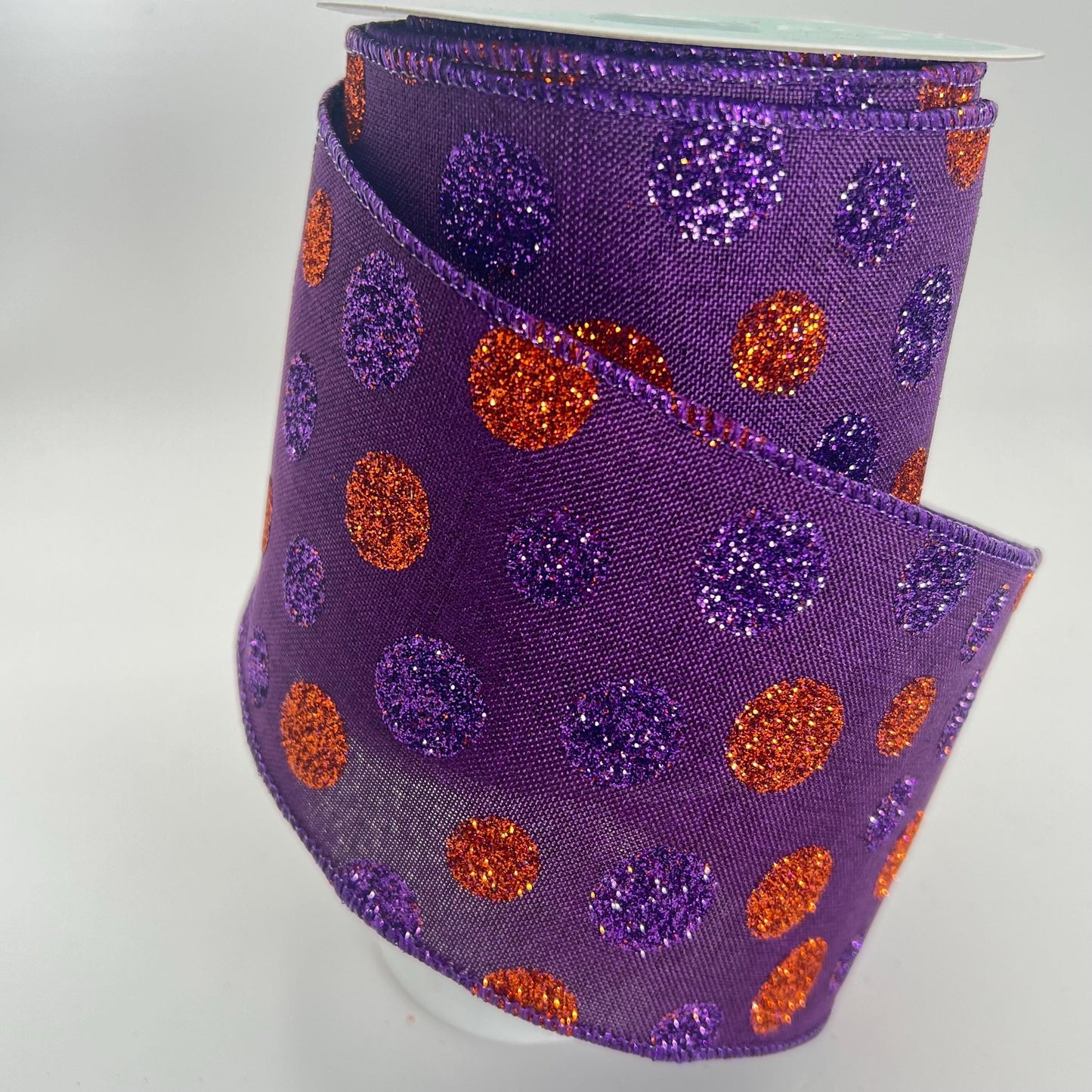 Purple Glitter Dot Ribbon: 4" Wired Halloween Wreath Supply