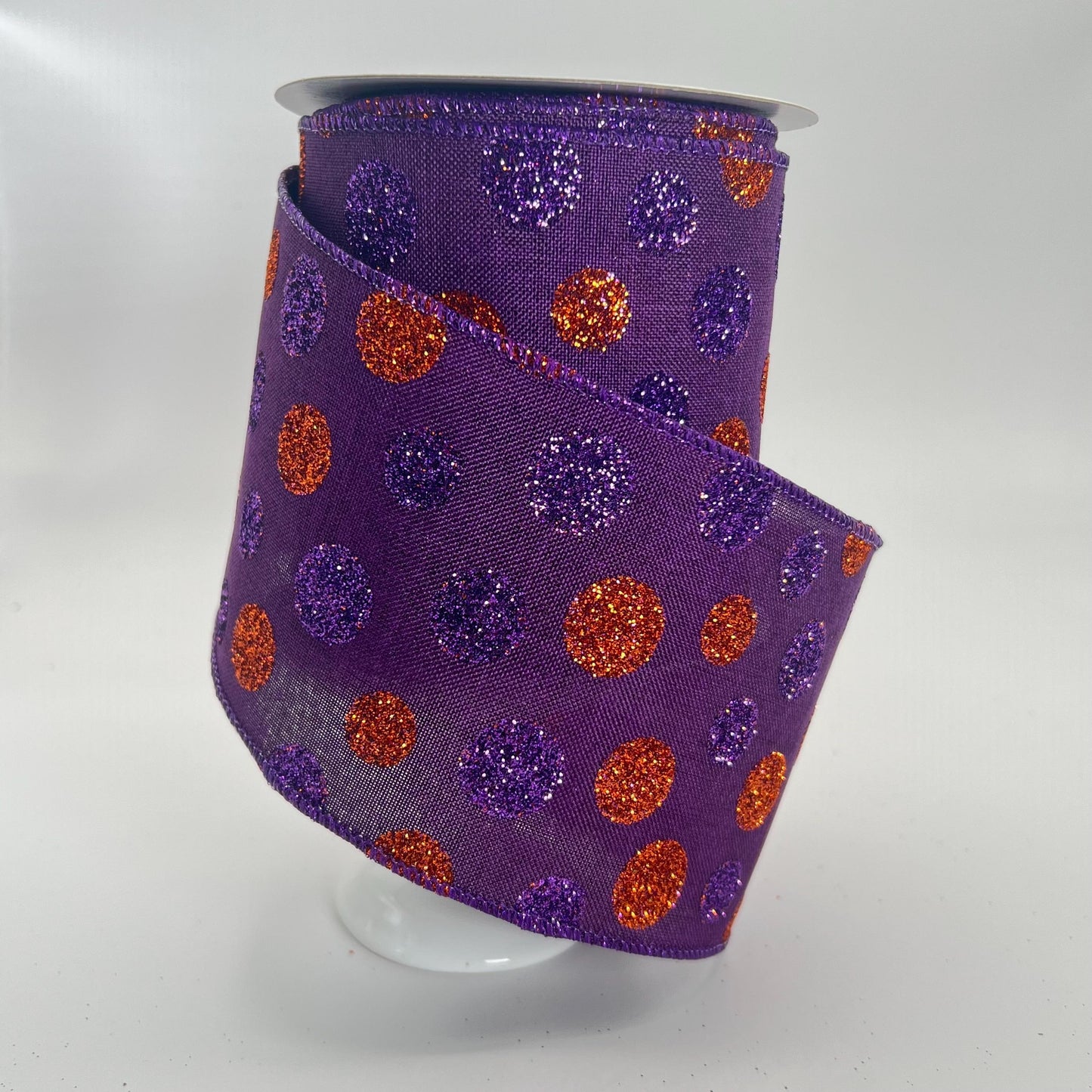 Purple Glitter Dot Ribbon: 4" Wired Halloween Wreath Supply