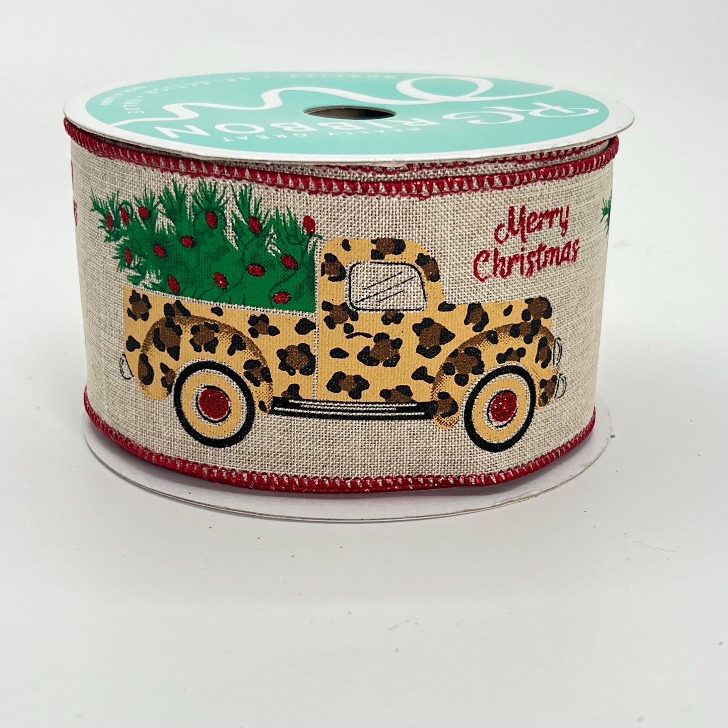 2.5" x 10 Yd Buffalo Plaid Ribbon: Natural Beige with Red and Black Trees Bear and Moose, Rustic Christmas Ribbon for Wreaths Bows RG01721AY
