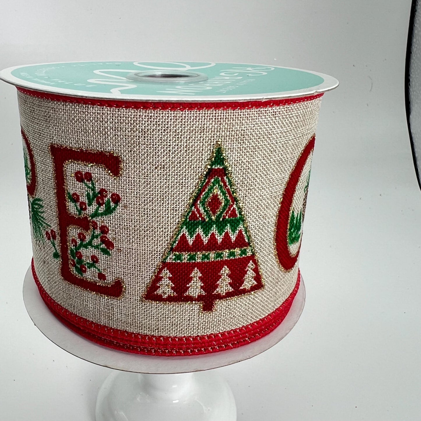 Christmas PEACE Ribbon: Rustic Beige Wired Ribbon, 2.5" x 10 Yards