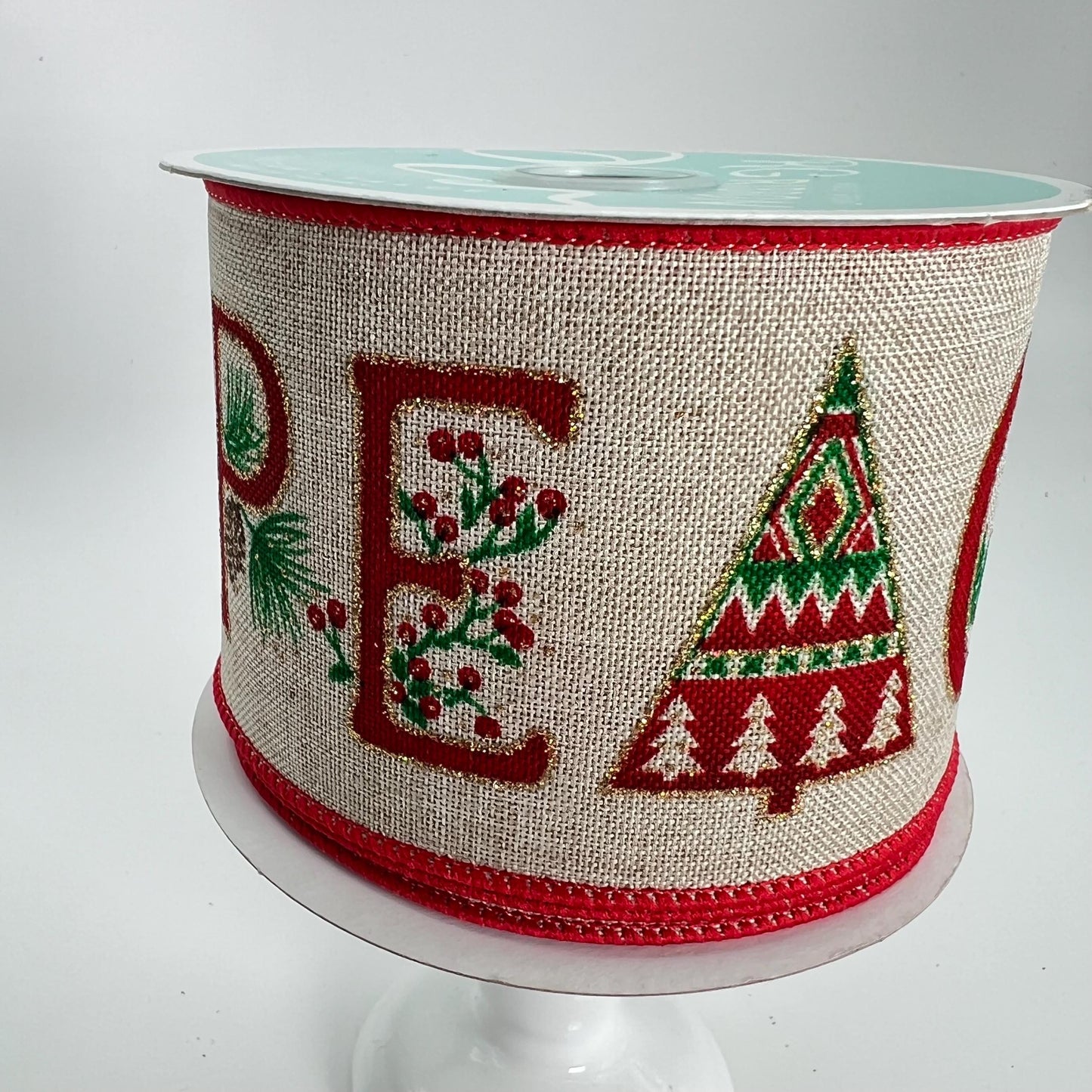Christmas PEACE Ribbon: Rustic Beige Wired Ribbon, 2.5" x 10 Yards