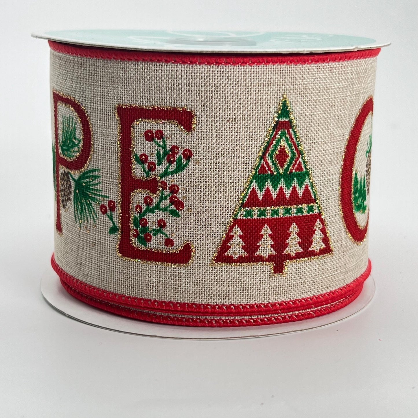 Christmas PEACE Ribbon: Rustic Beige Wired Ribbon, 2.5" x 10 Yards