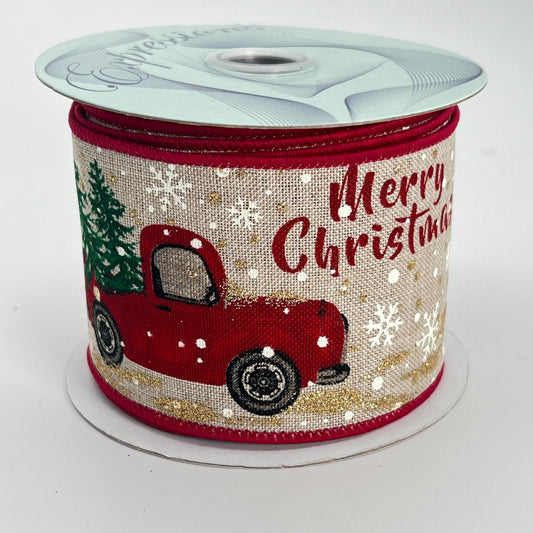 Vintage Red Truck Christmas Ribbon: 2.5" x 10 Yards
