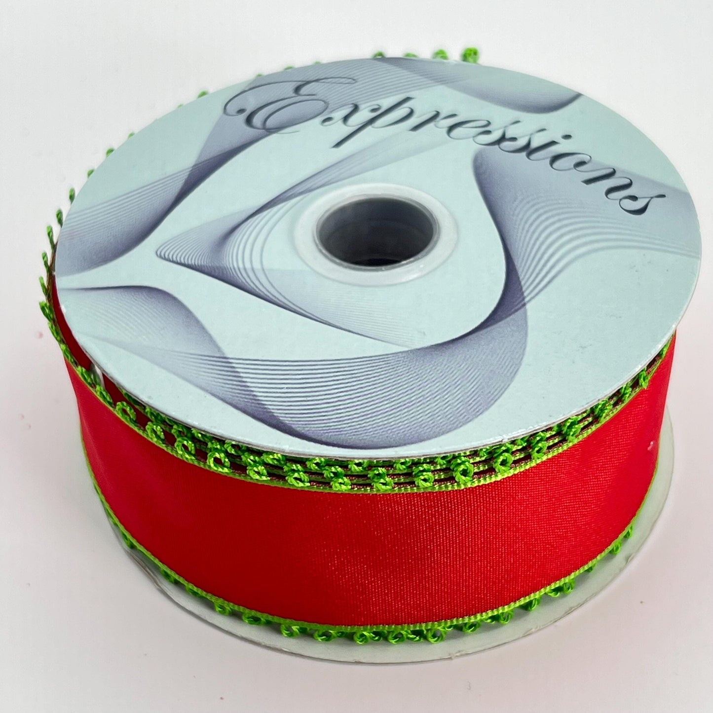 Red Wired Ribbon with Lime Green Picot Edge - 1.5" x 10 Yards