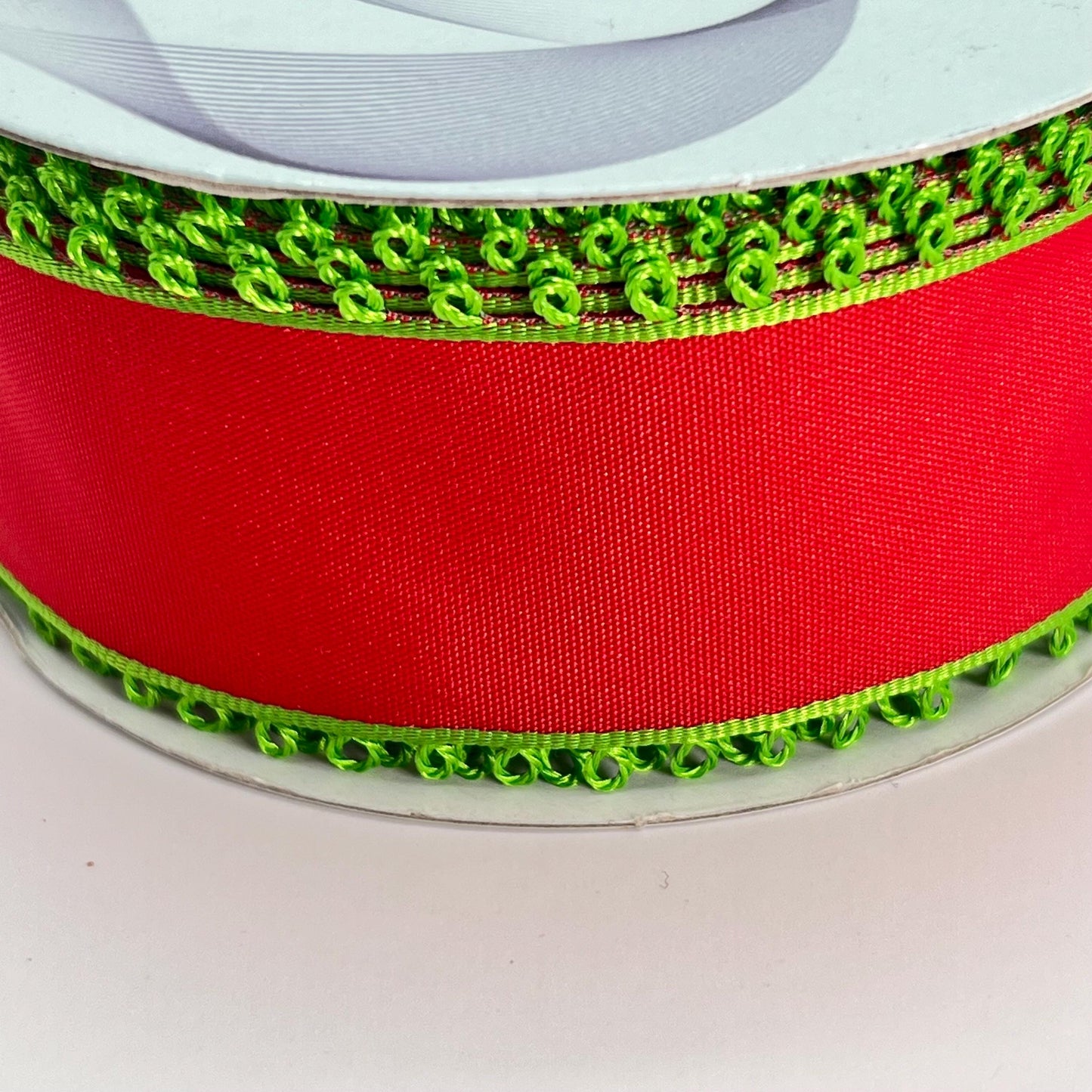 Red Wired Ribbon with Lime Green Picot Edge - 1.5" x 10 Yards