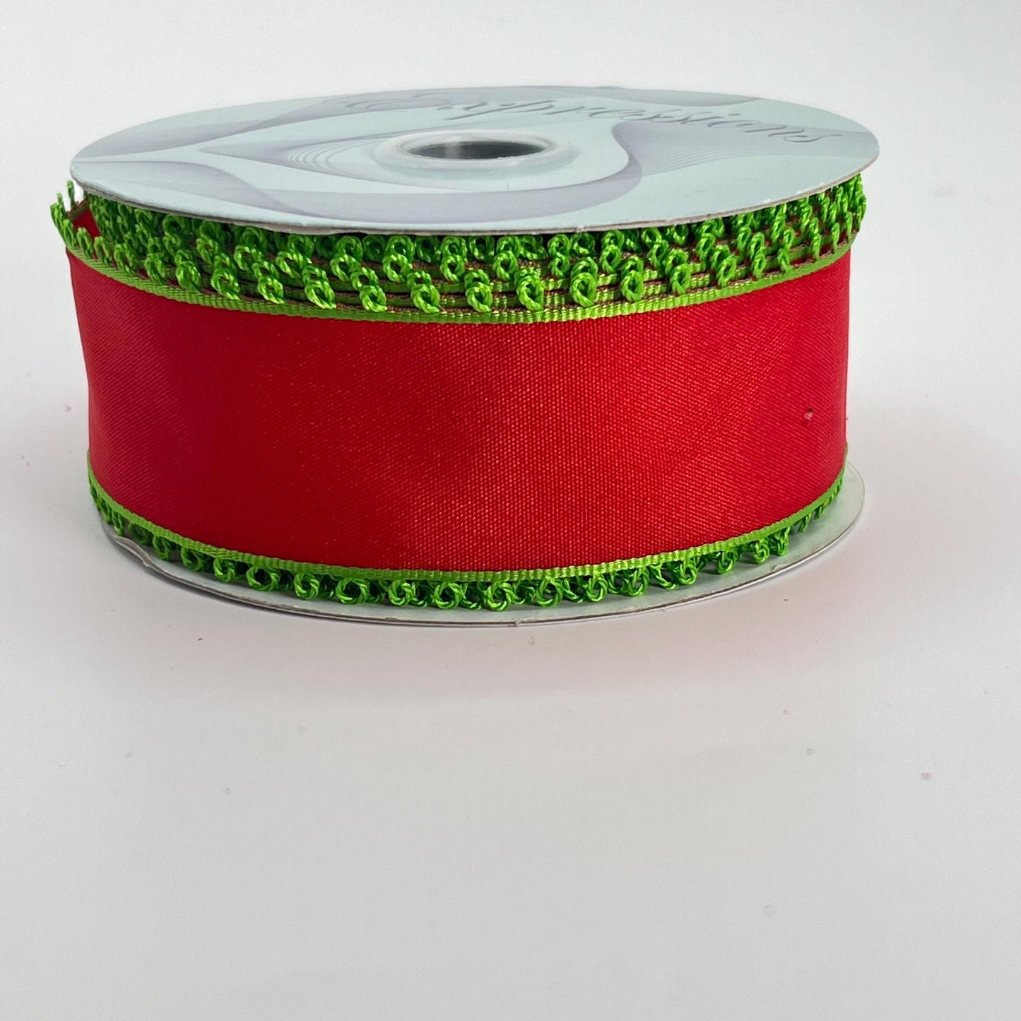Red Wired Ribbon with Lime Green Picot Edge - 1.5" x 10 Yards