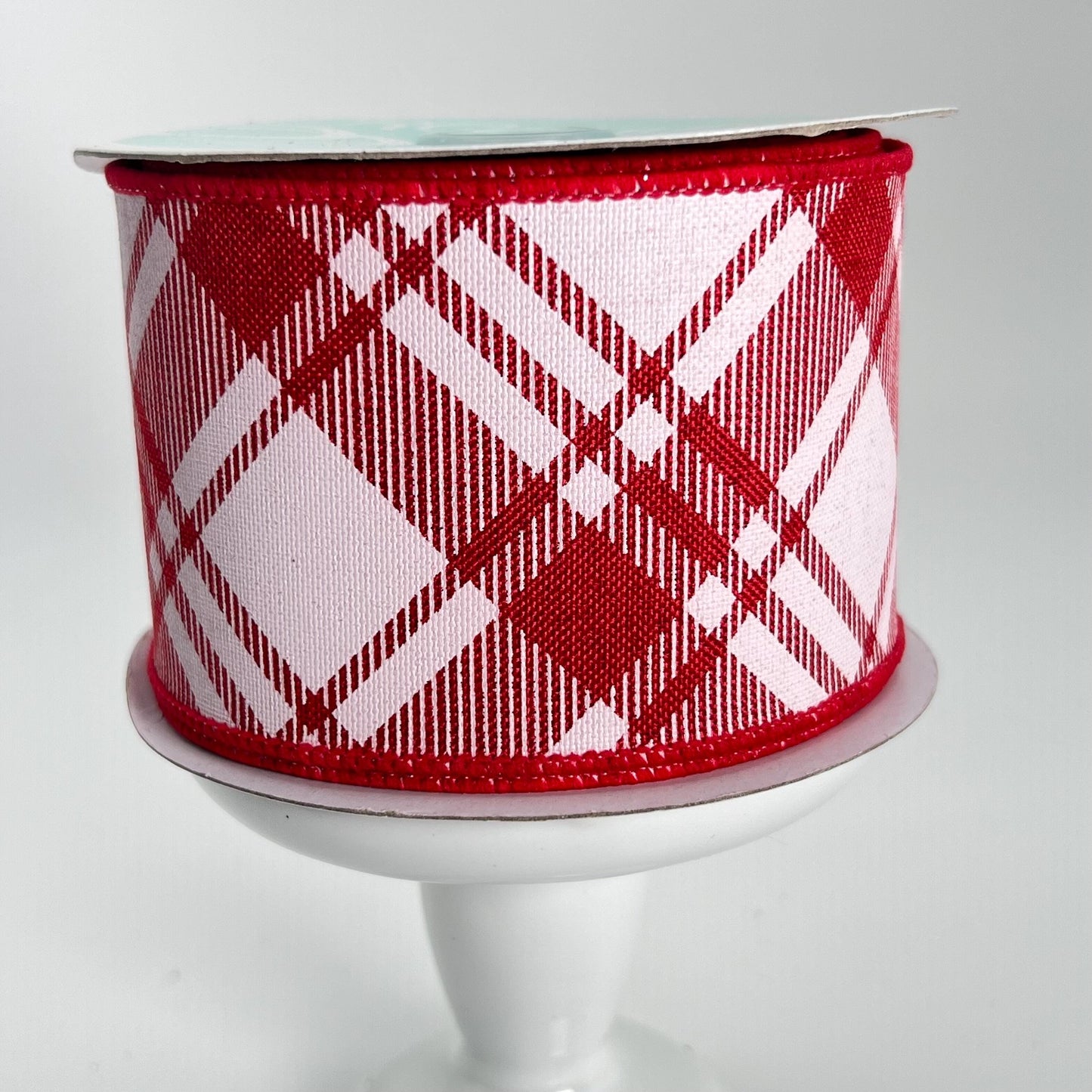 Red and White Plaid Christmas Wired Ribbon: 2.5" x 10 Yards