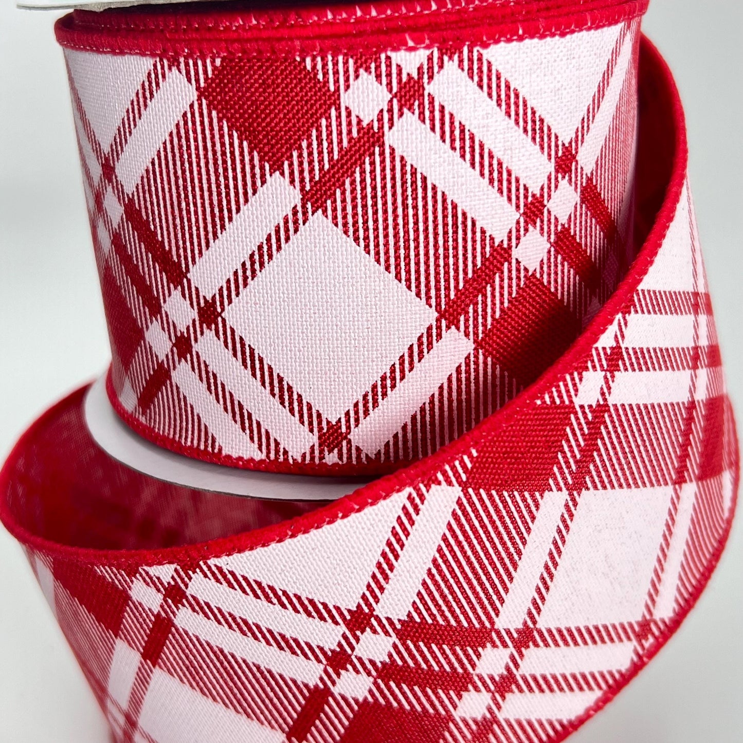 Red and White Plaid Christmas Wired Ribbon: 2.5" x 10 Yards