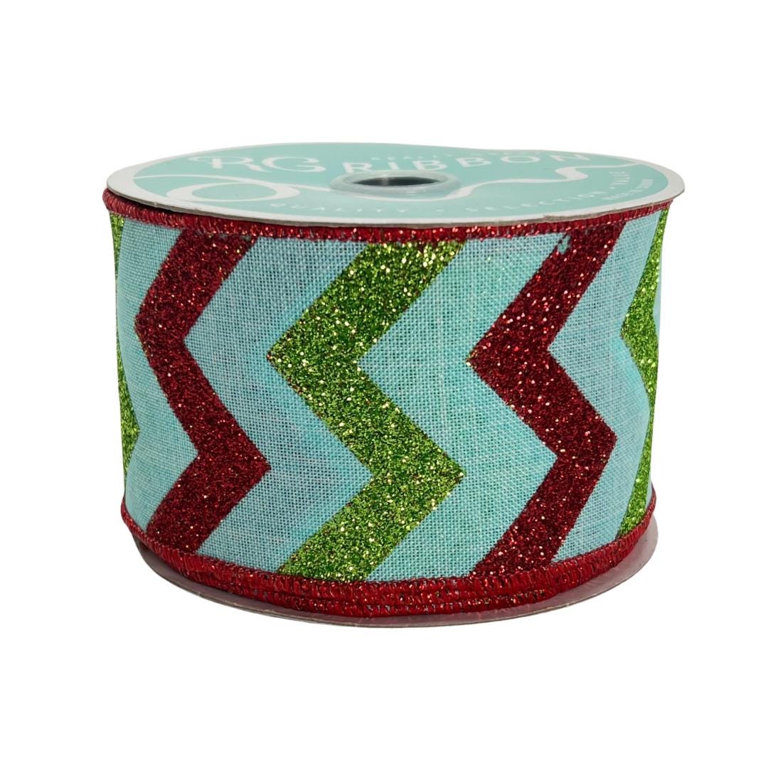 Ice Blue Glitter Chevron Ribbon: Christmas Wreathmaking Supplies (2.5" x 10 Yards)