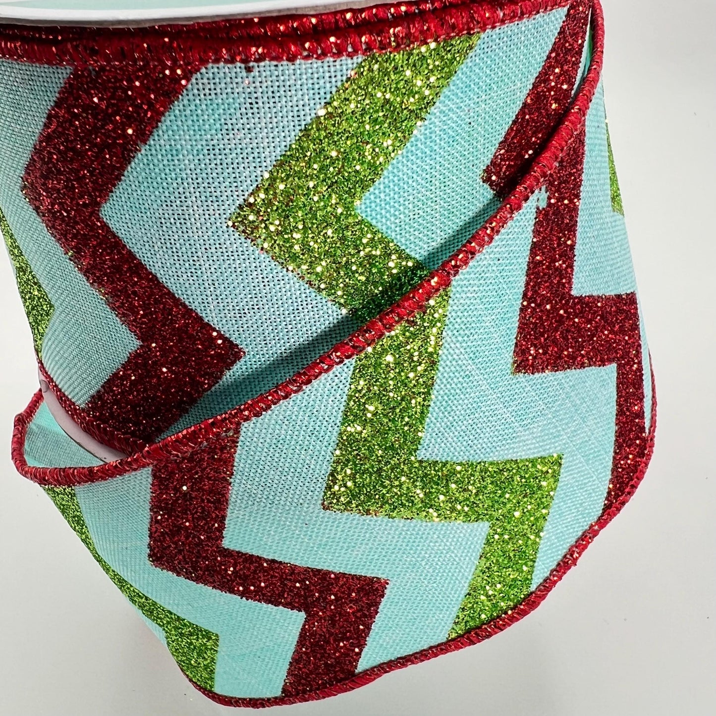 Ice Blue Glitter Chevron Ribbon: Christmas Wreathmaking Supplies (2.5" x 10 Yards)