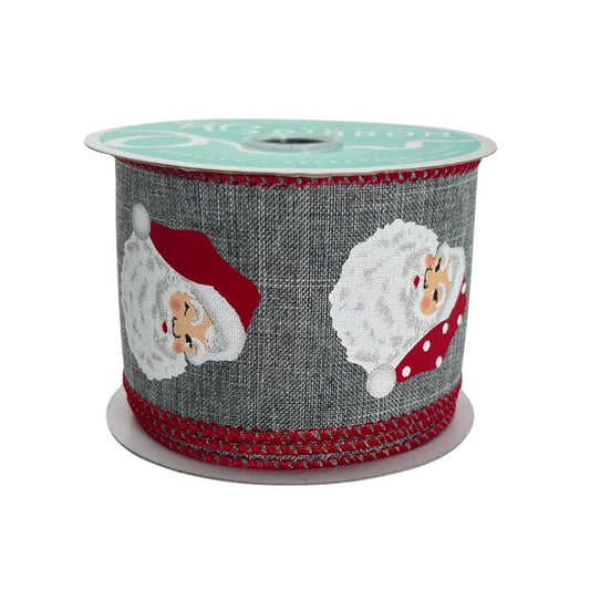 Vintage Santa Head Ribbon: 2.5" Gray Christmas Ribbon, 10 Yards