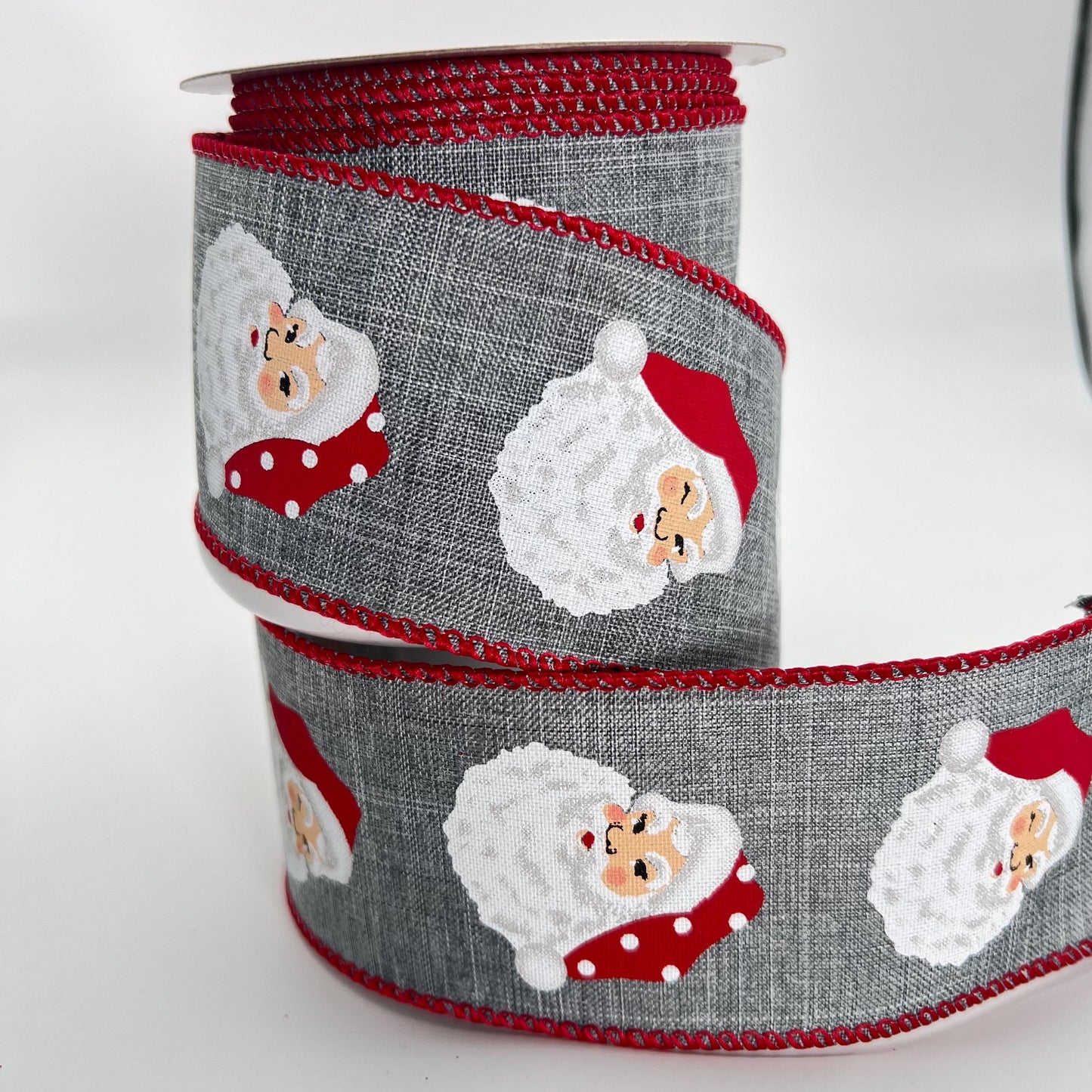 Vintage Santa Head Ribbon: 2.5" Gray Christmas Ribbon, 10 Yards
