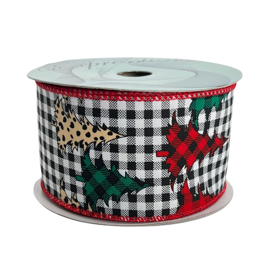 Checkered Christmas Tree Ribbon: Leopard & Plaid, Wired Edge (2.5" x 10 Yards)