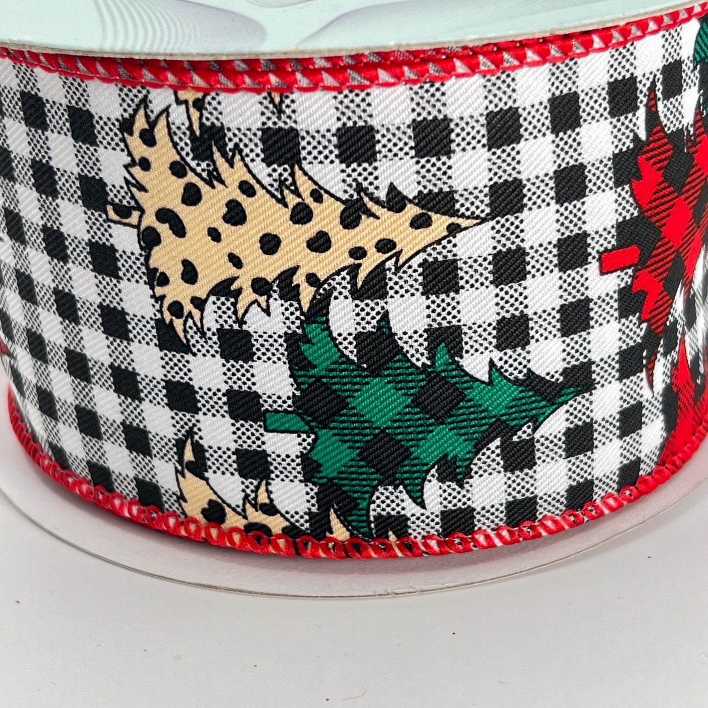 Checkered Christmas Tree Ribbon: Leopard & Plaid, Wired Edge (2.5" x 10 Yards)