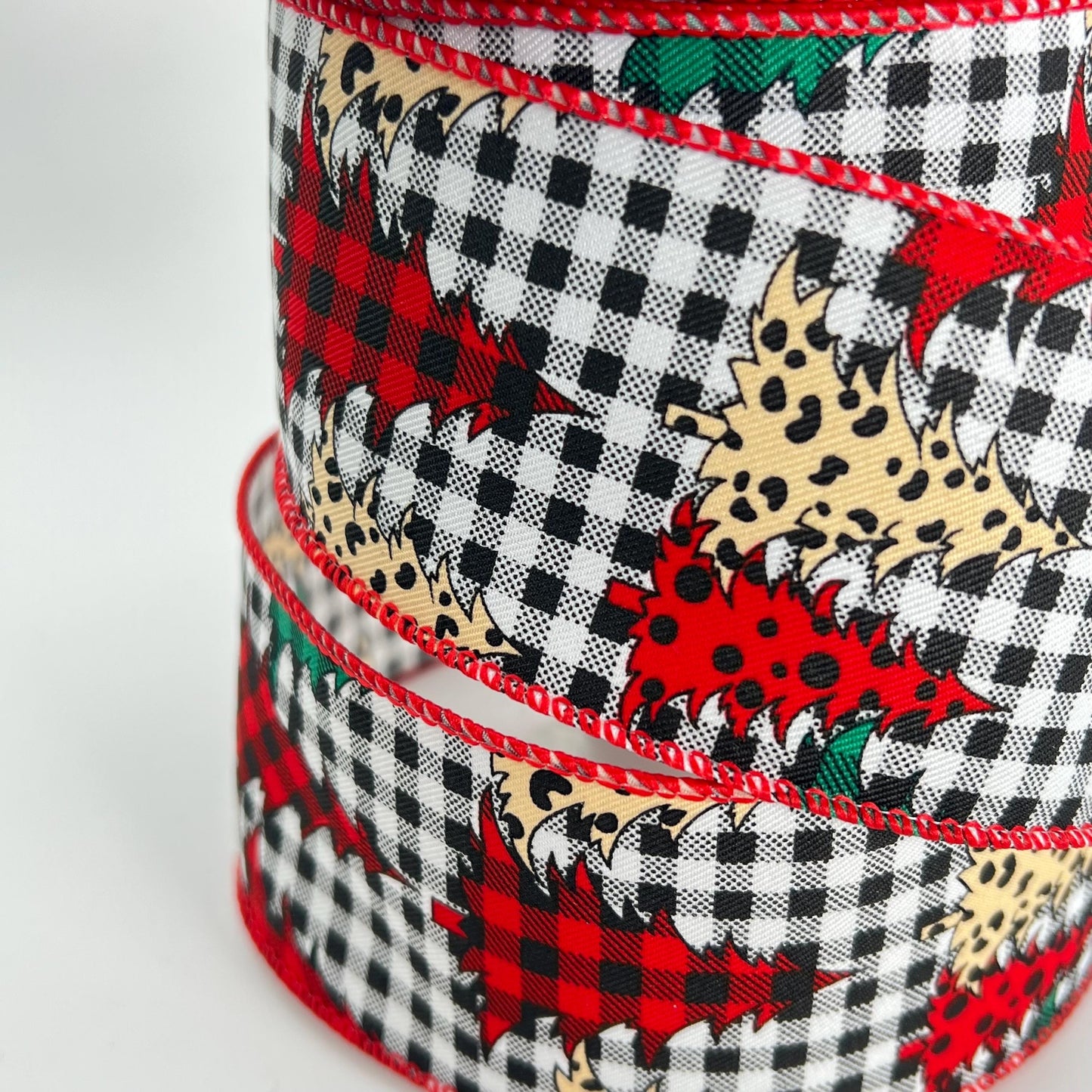 Checkered Christmas Tree Ribbon: Leopard & Plaid, Wired Edge (2.5" x 10 Yards)