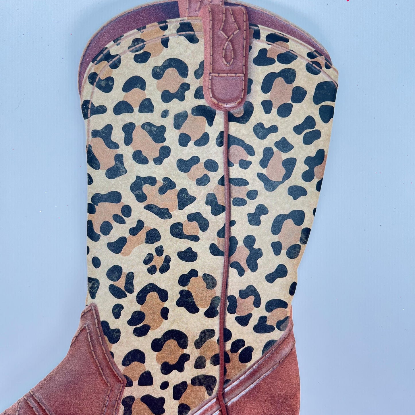 Leopard Print Western Cowboy Boot Sign 12.5”, Cowgirl Door Hanger, Leopard Print Decoration, Rustic Sign for Crafting, Wreathmaking Supplies