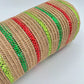 Beige Poly Jute Mesh Narrow Red Dark and Light Green Metallic Stripe 10.5” by 10 Yards, Wreathmaking Supplies, Christmas Accent, RY800726
