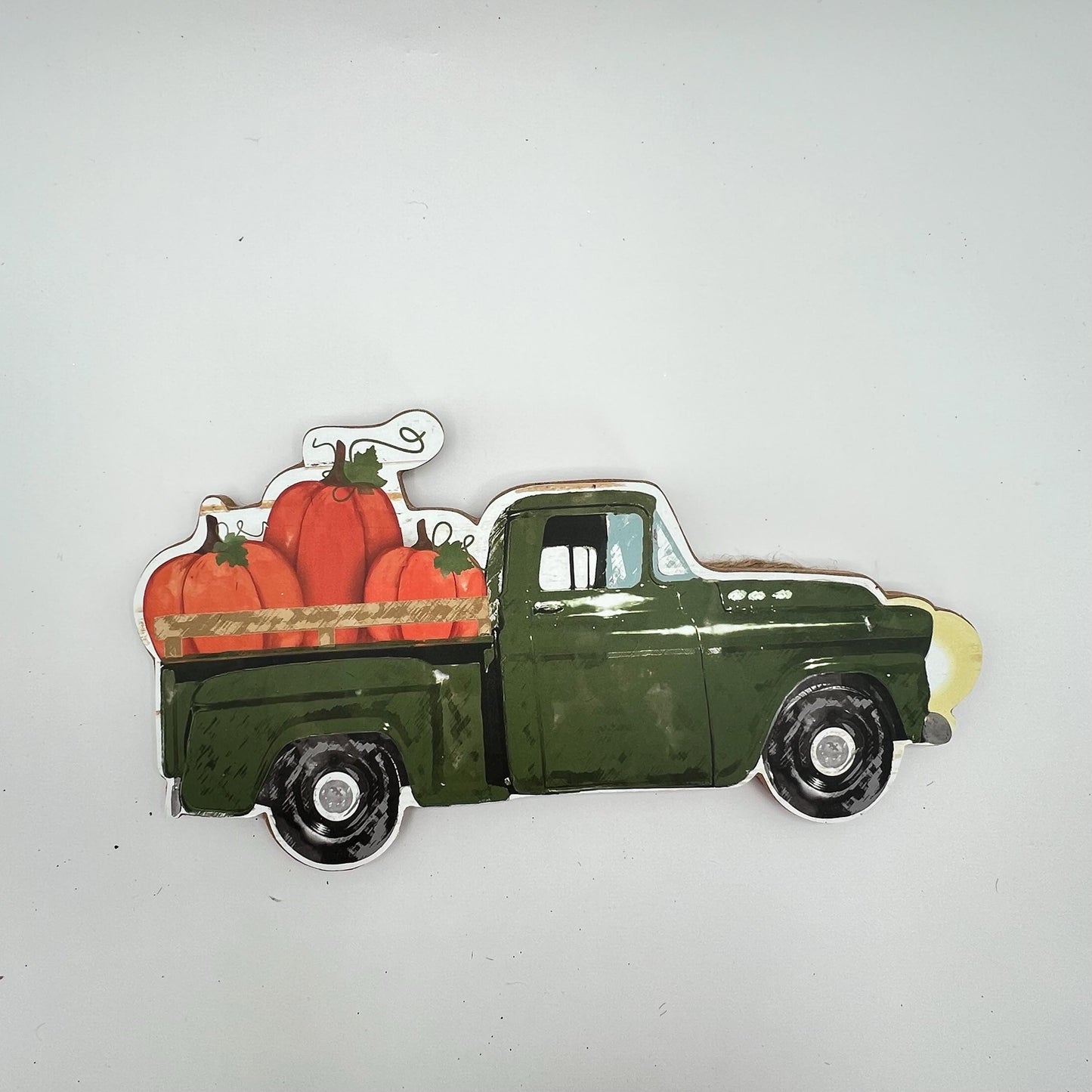 Olive Green Truck with Pumpkins MDF Sign: Fall Farmhouse Decor