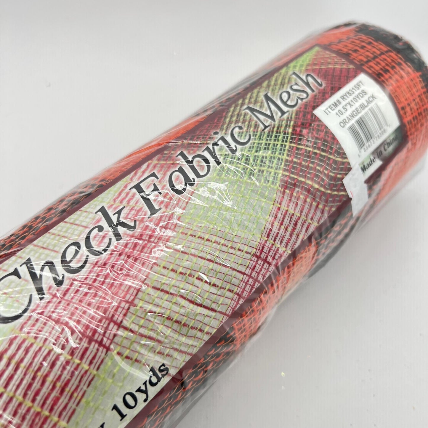 Orange & Black Check Fabric Mesh: Halloween Wreath Supply (10" x 10 Yards)